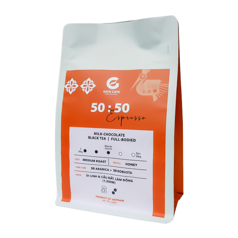 Cà Phê Nguyên Hạt Gaia Espresso 50:50 – Cà Phê Rang Mộc Pha Máy – Túi 250g